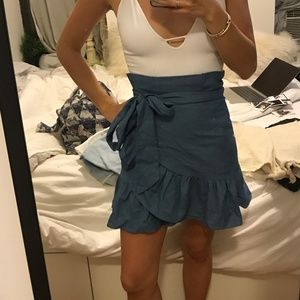 chambray wrap ruffle skirt